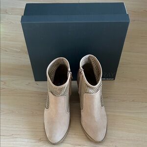 Vintage Saks Fifth Avenue Joey Sand Cow Suede Perforated Leather Ankle Boots